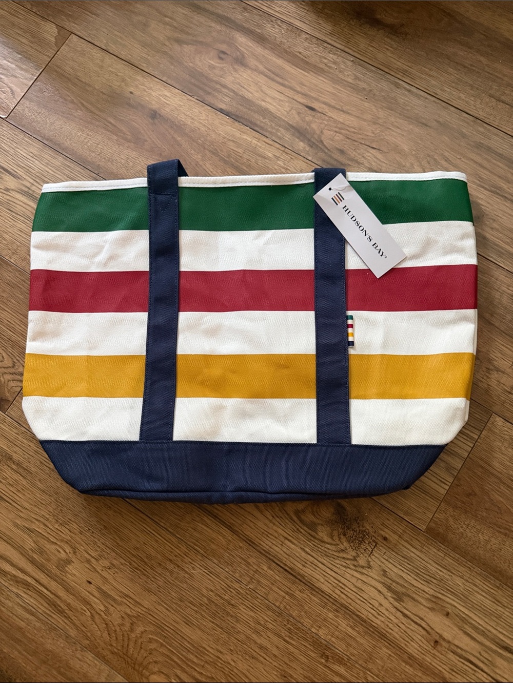 Hudson's Bay Multicolor Striped Canvas Tote - Navy Trim